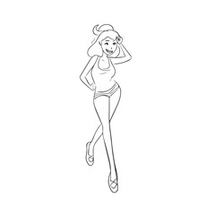 Beautiful Woman Black and White Vector Image Illustration Fashion Girl Portrait Line Art Drawing