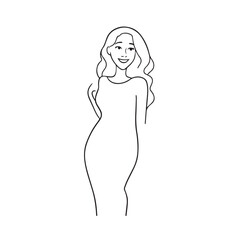 Beautiful Woman Black and White Vector Image Illustration Fashion Girl Portrait Line Art Drawing