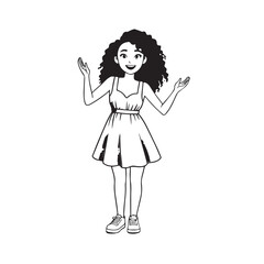 Beautiful Woman Black and White Vector Image Illustration Fashion Girl Portrait Line Art Drawing