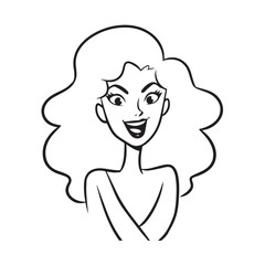 Beautiful Woman Black and White Vector Image Illustration Fashion Girl Portrait Line Art Drawing