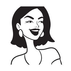 Beautiful Woman Black and White Vector Image Illustration Fashion Girl Portrait Line Art Drawing