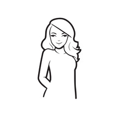 Beautiful Woman Black and White Vector Image Illustration Fashion Girl Portrait Line Art Drawing