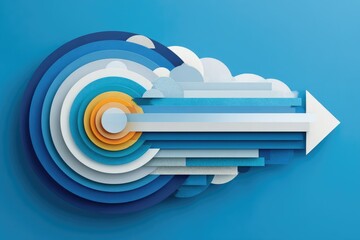 Abstract layered arrow design; cloud data transfer