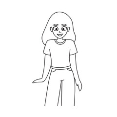 Beautiful Woman Black and White Vector Image Illustration Fashion Girl Portrait Line Art Drawing