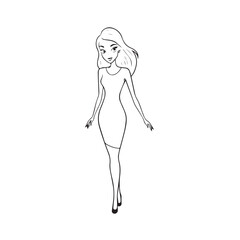 Beautiful Woman Black and White Vector Image Illustration Fashion Girl Portrait Line Art Drawing