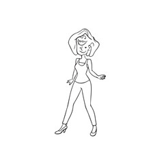 Beautiful Woman Black and White Vector Image Illustration Fashion Girl Portrait Line Art Drawing