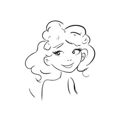 Beautiful Woman Black and White Vector Image Illustration Fashion Girl Portrait Line Art Drawing