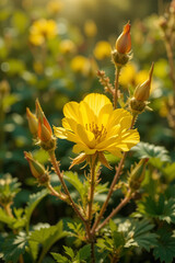 Yellow Flowering Plant Kerria Japonica