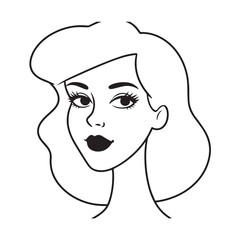 Beautiful Woman Black and White Vector Image Illustration Fashion Girl Portrait Line Art Drawing