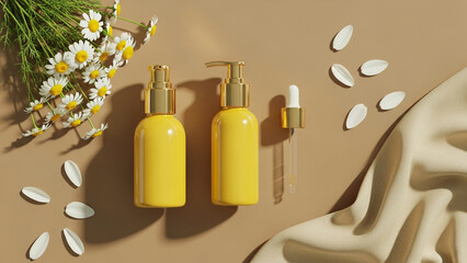Natural Skincare Products on Linen with Dried Flowers