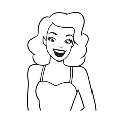 Beautiful Woman Black and White Vector Image Illustration Fashion Girl Portrait Line Art Drawing