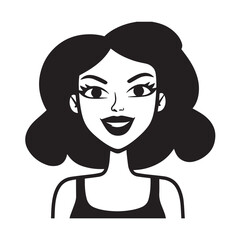Beautiful Woman Black and White Vector Image Illustration Fashion Girl Portrait Line Art Drawing