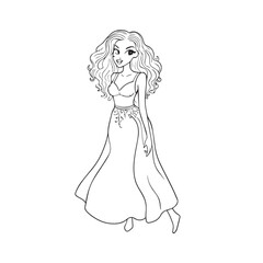 Beautiful Woman Black and White Vector Image Illustration Fashion Girl Portrait Line Art Drawing