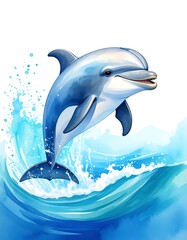 Dolphin jumping wave illustration
