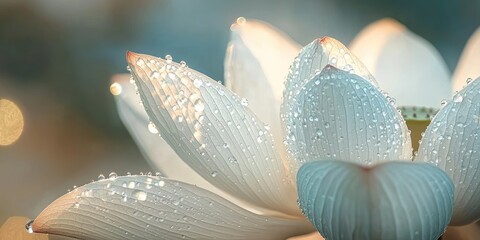 Macro view of dewy lotus petals in gentle white under diffused light Stock photo