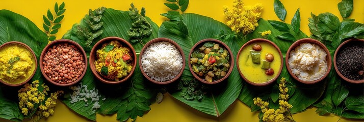 Authentic Onam Sadhya Harvest Feast on Banana Leaves Premium South Indian Vegetarian Meal for Cultural Festival Marketing and Social Media Campaigns