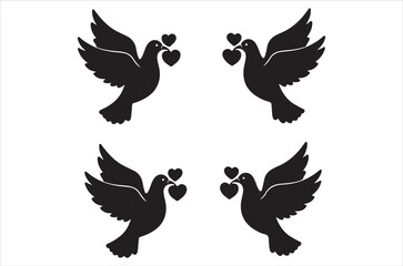 Obraz premium Birds silhouette vector file bundle isolated on white background, Romantic Bird Silhouette Vector Bundle, Lovebirds, Doves, Hearts, Wedding Birds, illustration, icon, retro.