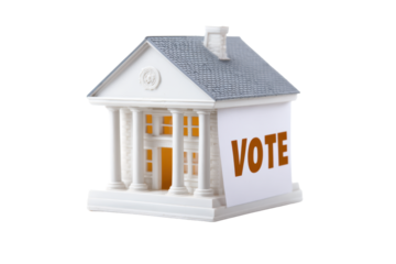 Miniature Government Building with Vote Sign