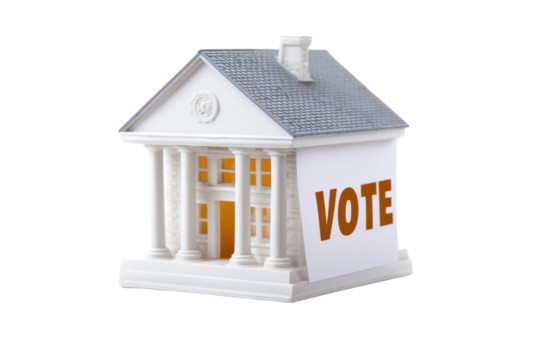 Miniature Government Building with Vote Sign