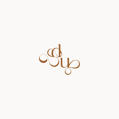 luxury minimalist logo design UD caligraphic style monogram letter wedding initial concept