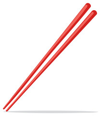 Red chopsticks illustration, close-up graphic on white background, Japanese eating utensils.