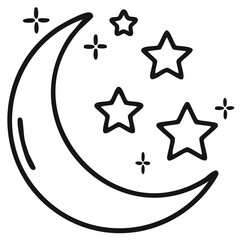 Crescent moon with stars illustration with a hand-drawn feel and clean lines