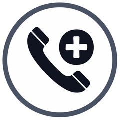 Obraz premium Telephone receiver with a plus symbol inside a circle, representing emergency services or contact.