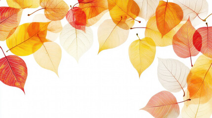 A beautiful arrangement of colorful autumn leaves against a clean, white backdrop