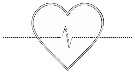 Heart Icon with Dashed Line and Pulse Line Symbolizing Health and Vitality