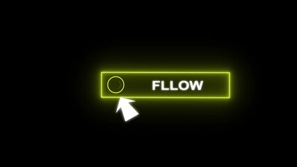 Glowing neon red color white text cursor animation pointing towards follow button in looping with transparent background. - Powered by Adobe