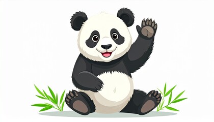 Obraz premium Cute panda cub waving, isolated on,white background