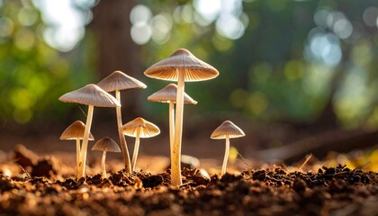 Small mushrooms in forest floor