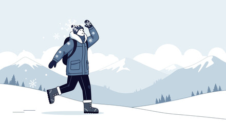 Adventurous Soul Exploring Snowy Mountains During A Delightful Winter Adventure Scene