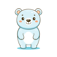 Fototapeta premium Funny cartoon baby polar bear smiling in nature illustration