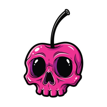 Vector art of pink cherry skull with a stem