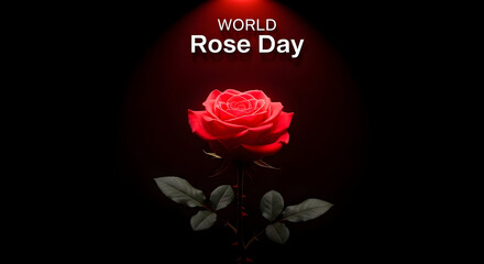 Celebrate World Rose Day A Single Red Rose Hope Love Red Background Dark Mode Floral Beauty Cancer