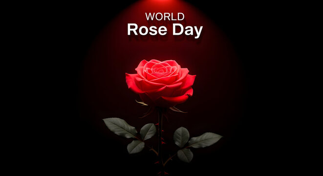 Celebrate World Rose Day A Single Red Rose Hope Love Red Background Dark Mode Floral Beauty Cancer - Powered by Adobe
