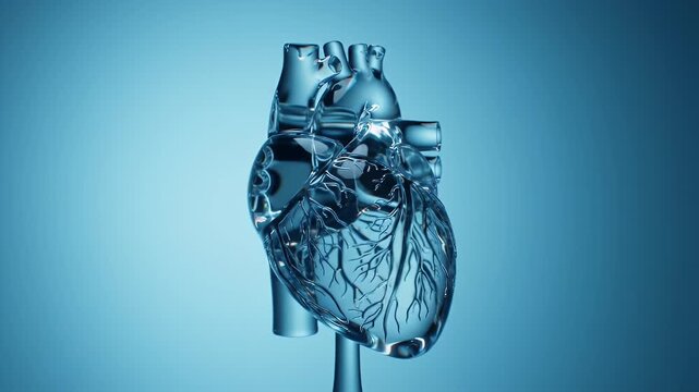 Luminescent Anatomical Heart Model Shimmers Against Gradient Blue Backdrop Emphasizing Intricate Cardiovascular Details for Health Science and Medical Visualization Projects Over 170 Characters