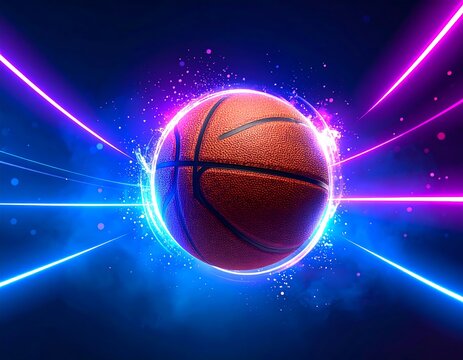 Basketball, glowing, digital art - Powered by Adobe