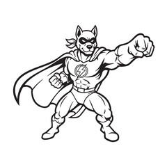 Fototapeta premium A cartoon dog superhero with a cape and lightning bolt symbol isolated on white background