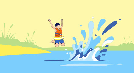 An illustration of a person jumping into the water, enjoying summer fun moments