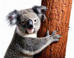 Obraz premium _Happy Koala Hugging Tree, isolated on white background