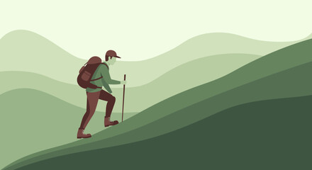 Adventurous Hiker Climbing The Mountain: Journey, Hiking, Silhouette, Nature, Outdoors