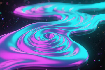 Obraz premium Iridescent Pink and Blue Liquid Swirl with Cosmic Sparkle Background