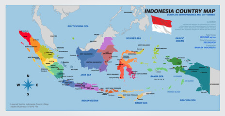 Indonesia Vector Map Template. Indonesia detailed map shape, Flat web graphic concept icon symbol vector illustration.