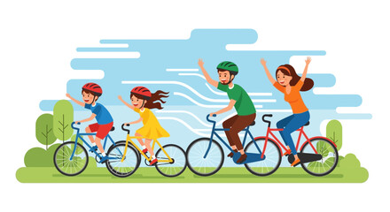 Animated Cycling Family Enjoys Scenic Route Under A Clear Sky On Sunny Days