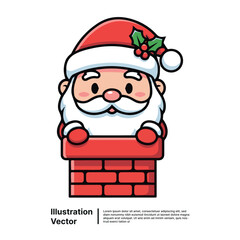 Whimsical Santa Claus Illustration Peeking from Chimney for Holiday Decor and Festive Crafts