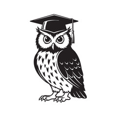 Obraz premium A cartoon owl wearing a graduation cap, symbolizing wisdom and academic achievement isolated on white background