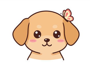Fototapeta premium Cute сartoon puppy dog mascot with butterfly on head
