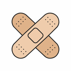 Two adhesive bandages crossed over each other, showing the pad area on one of the bandages.